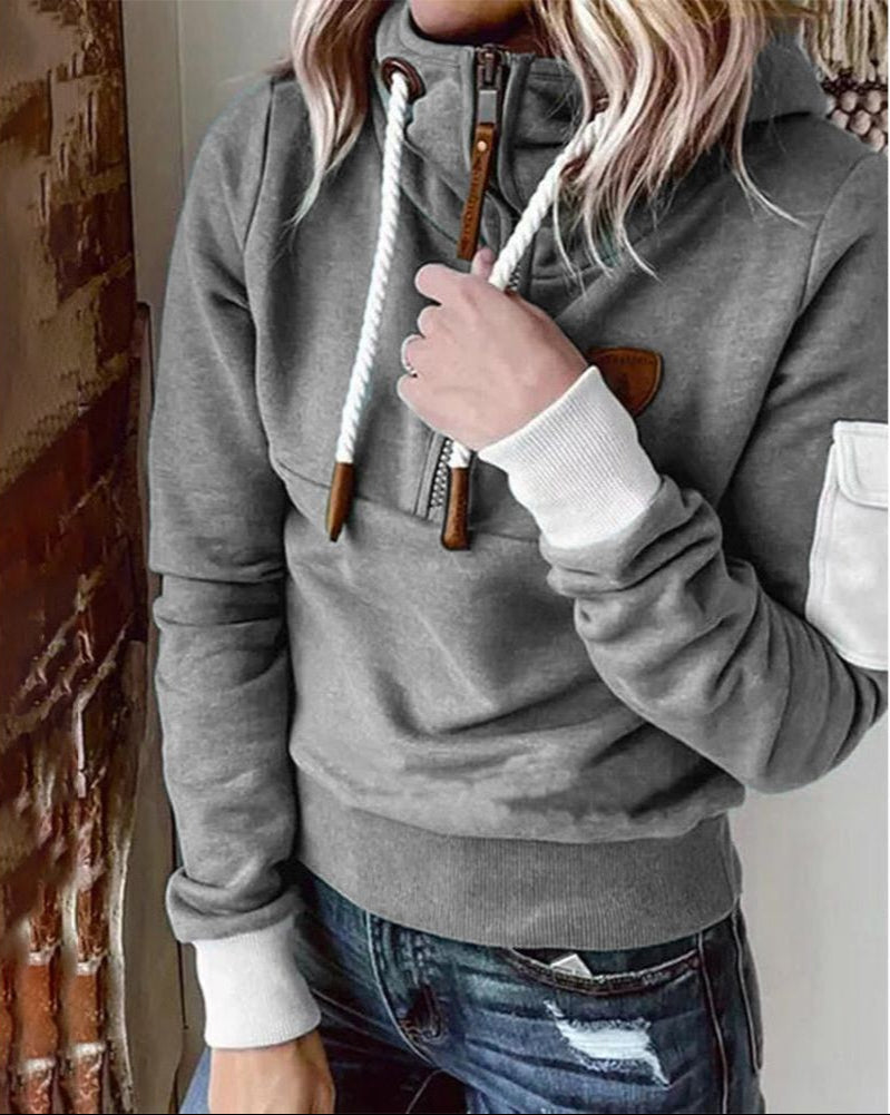 Helsa - Felpa Casual Con Cappuccio e Zip a Metà e Tasca Sul Braccio