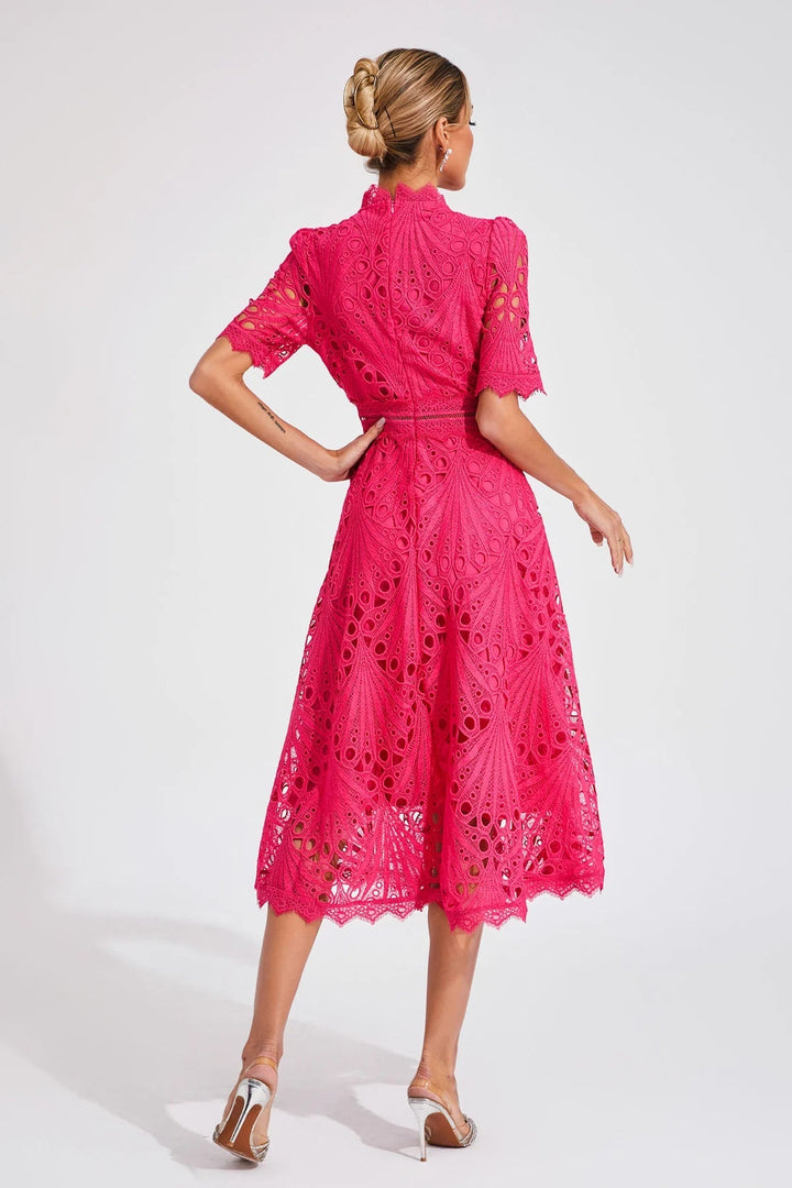 Vorelle - Abito Casual a Fiori con Ricamo e Maniche Corte