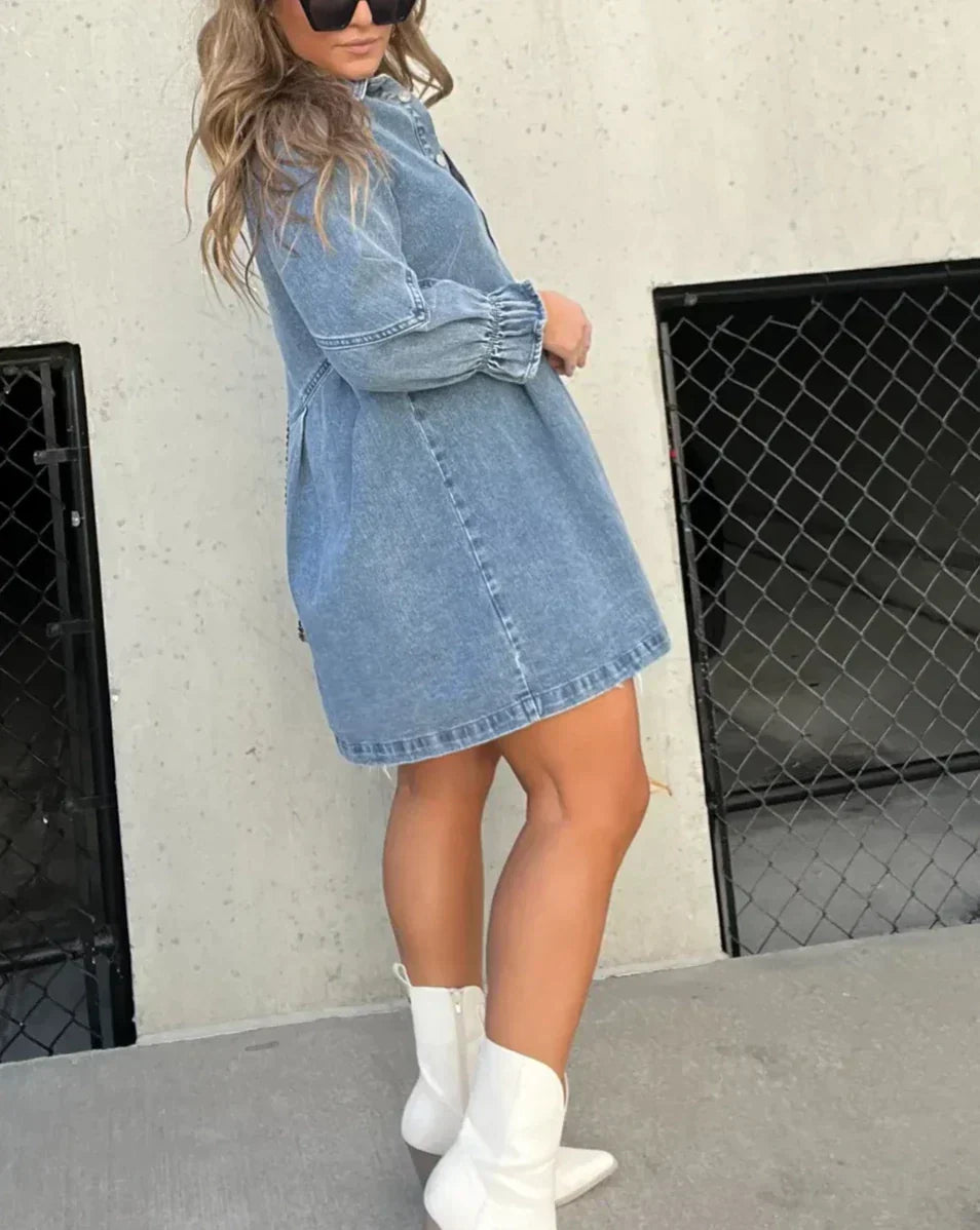 Cäcilia - Abito Chemisier In Denim a Maniche Lunghe
