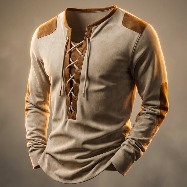 Kruno - Camicia Henley In Finta Pelle Scamosciata