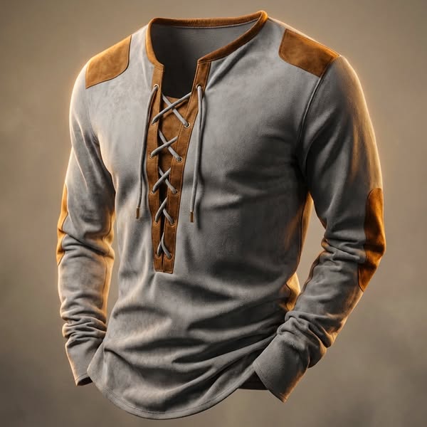 Kruno - Camicia Henley In Finta Pelle Scamosciata