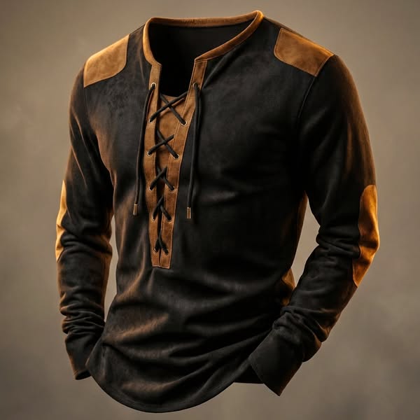 Kruno - Camicia Henley In Finta Pelle Scamosciata