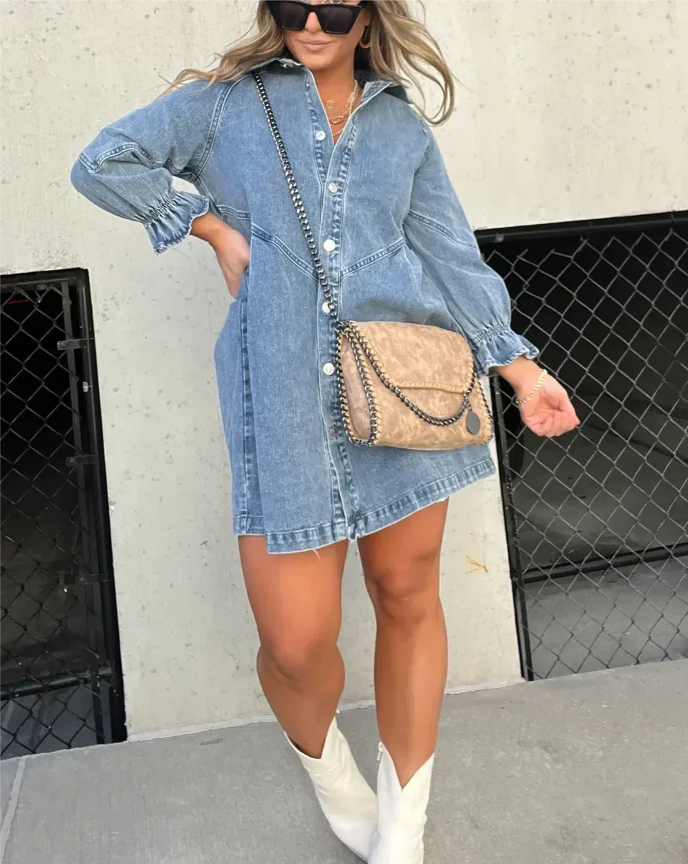 Cäcilia - Abito Chemisier In Denim a Maniche Lunghe