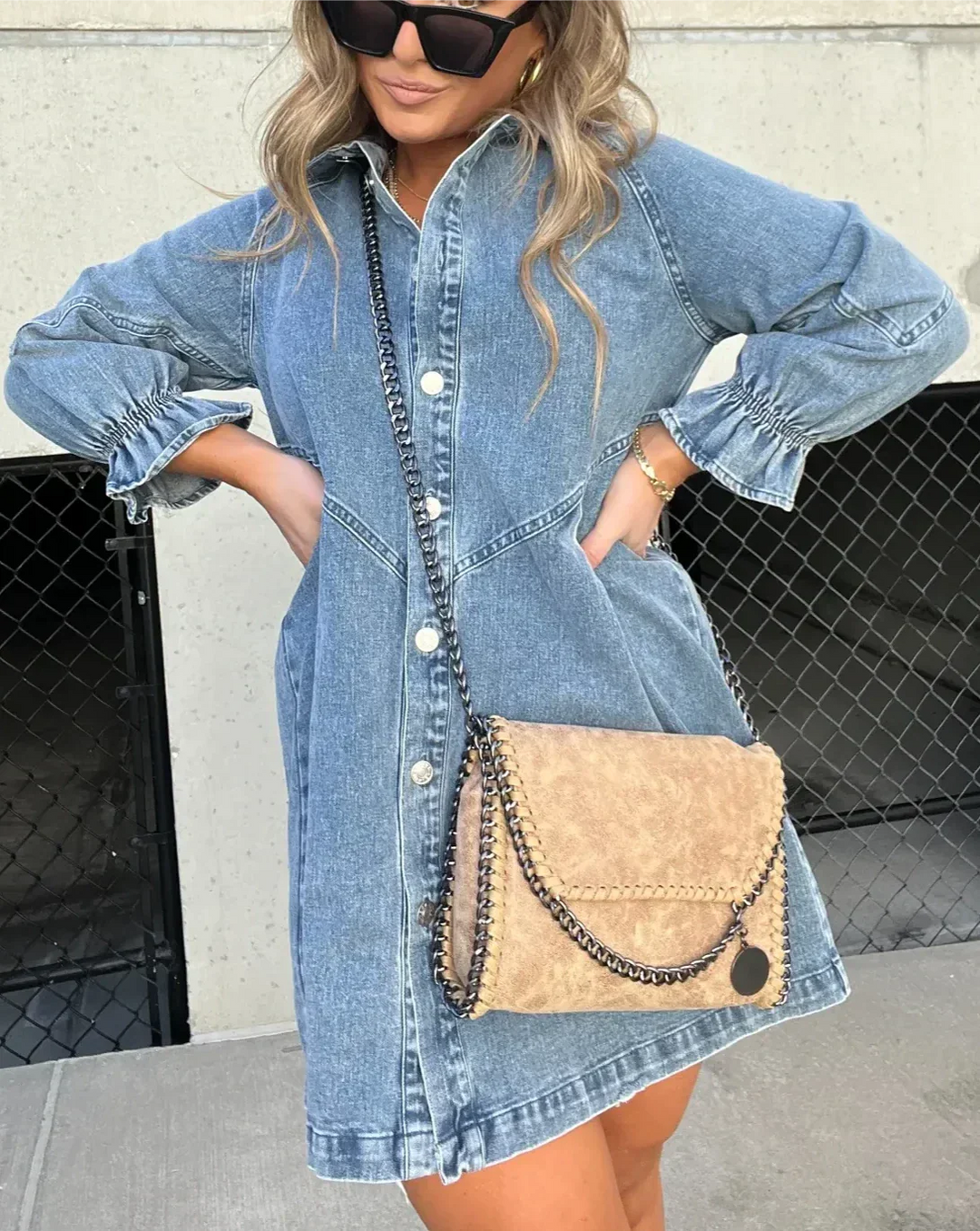 Cäcilia - Abito Chemisier In Denim a Maniche Lunghe