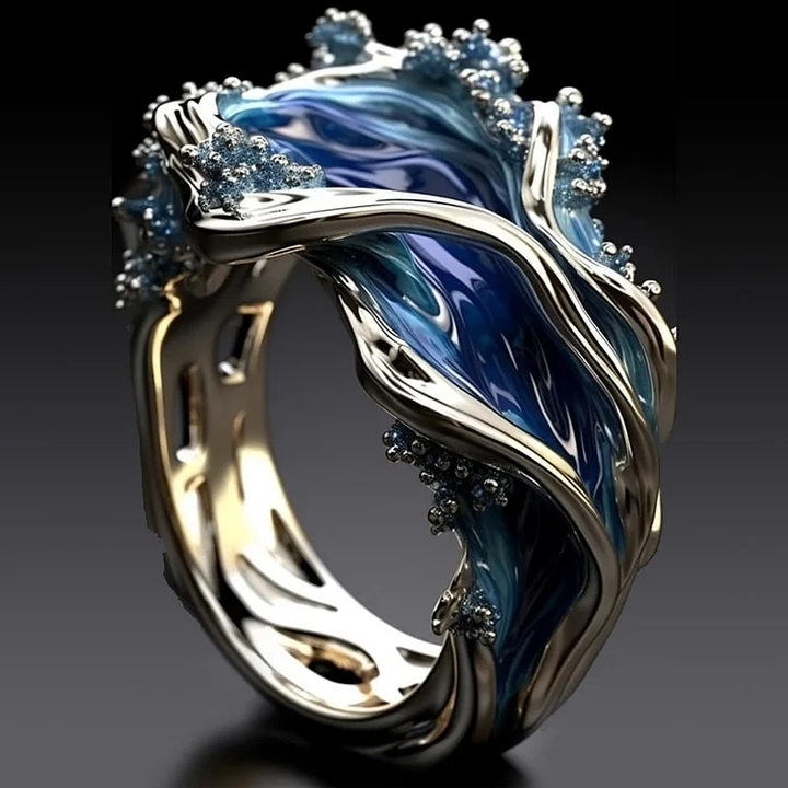Leizuri - Anello Vintage In Oro Con Motivo a Onde Oceaniche