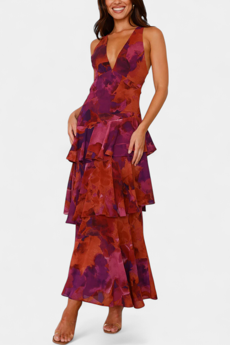 Kensie - Abito In Chiffon Con Scollo a V e Strati Fluenti