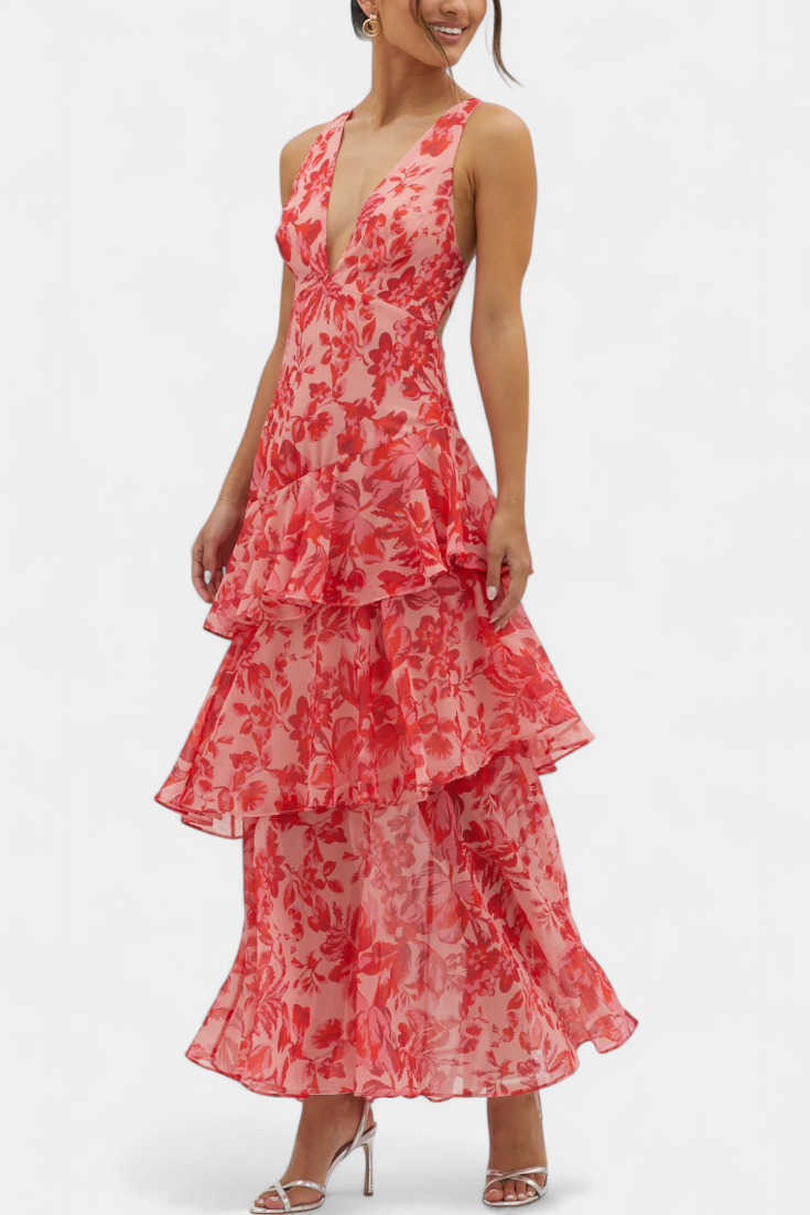 Kensie - Abito In Chiffon Con Scollo a V e Strati Fluenti