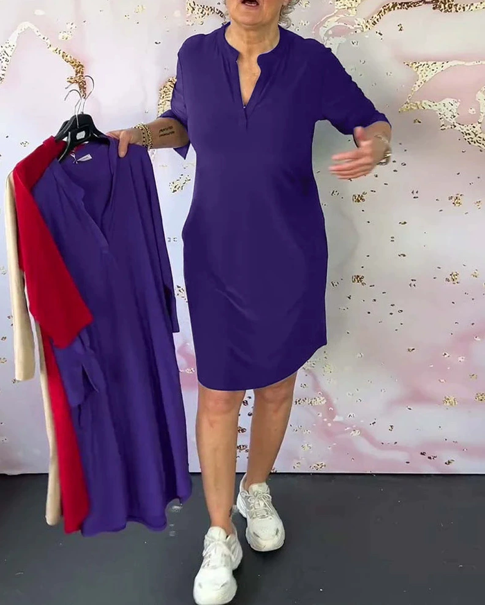 Sabela - Abito Semplice Alla Moda Con Scollo a V