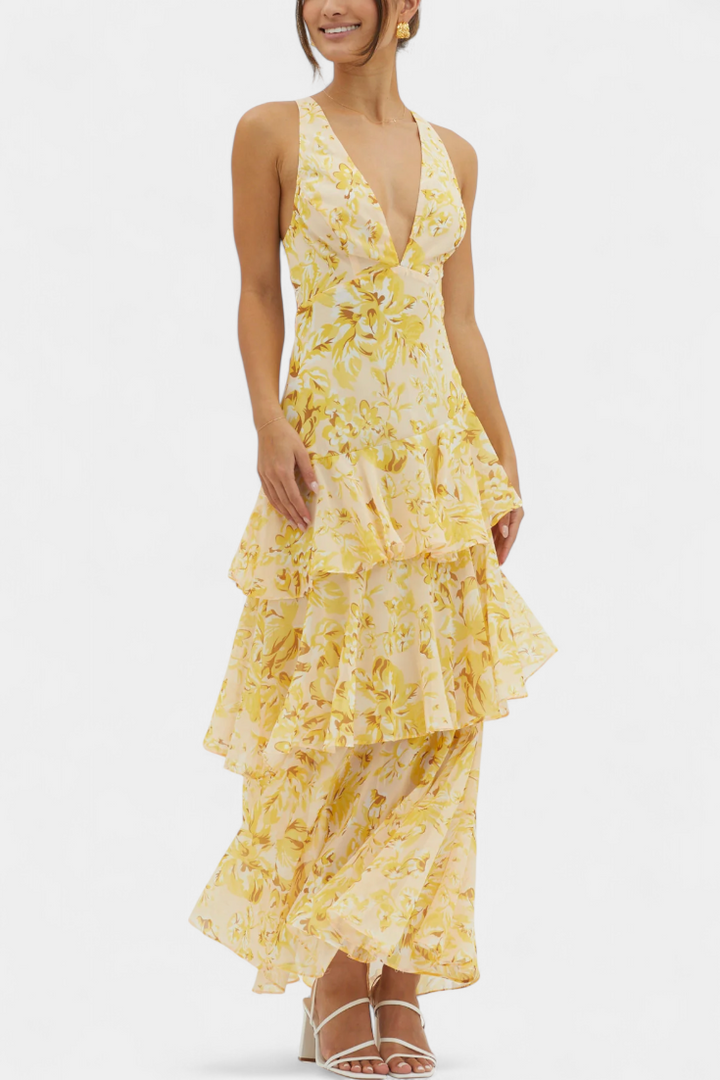 Kensie - Abito In Chiffon Con Scollo a V e Strati Fluenti