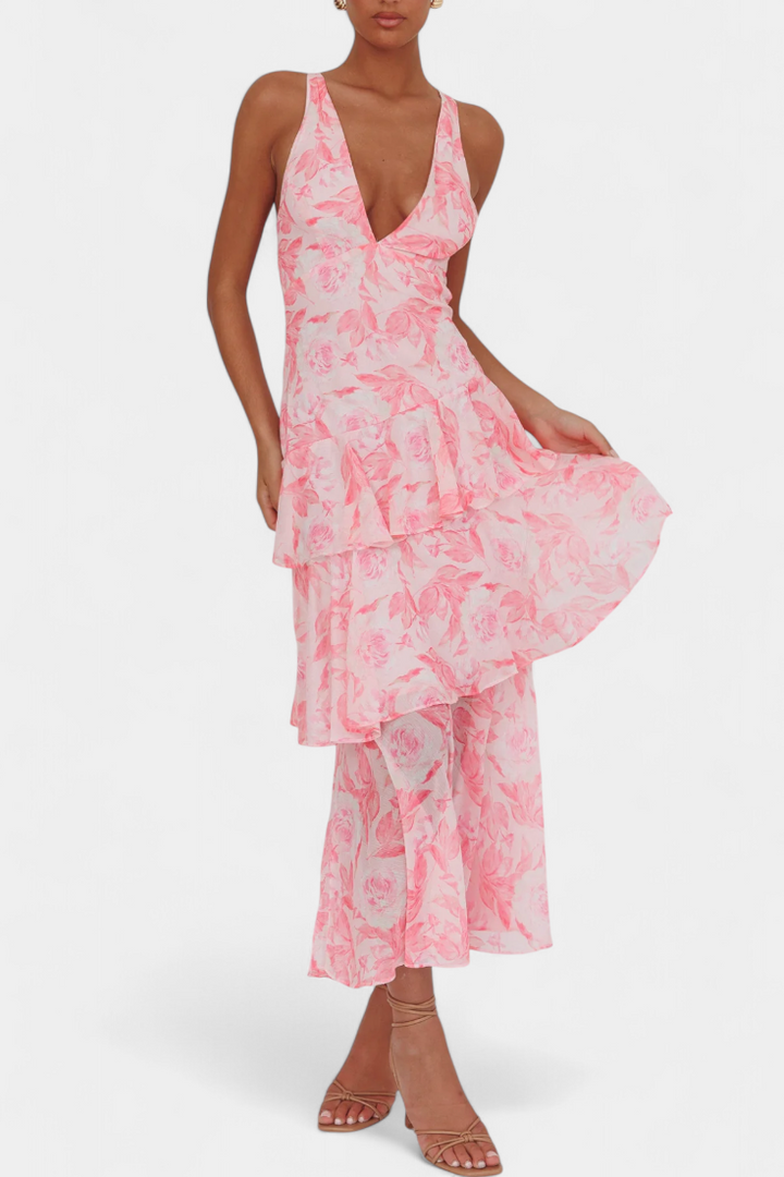 Kensie - Abito In Chiffon Con Scollo a V e Strati Fluenti