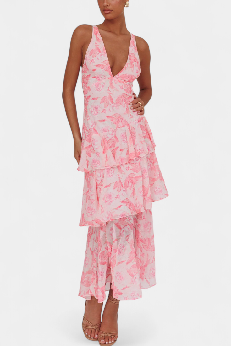 Kensie - Abito In Chiffon Con Scollo a V e Strati Fluenti
