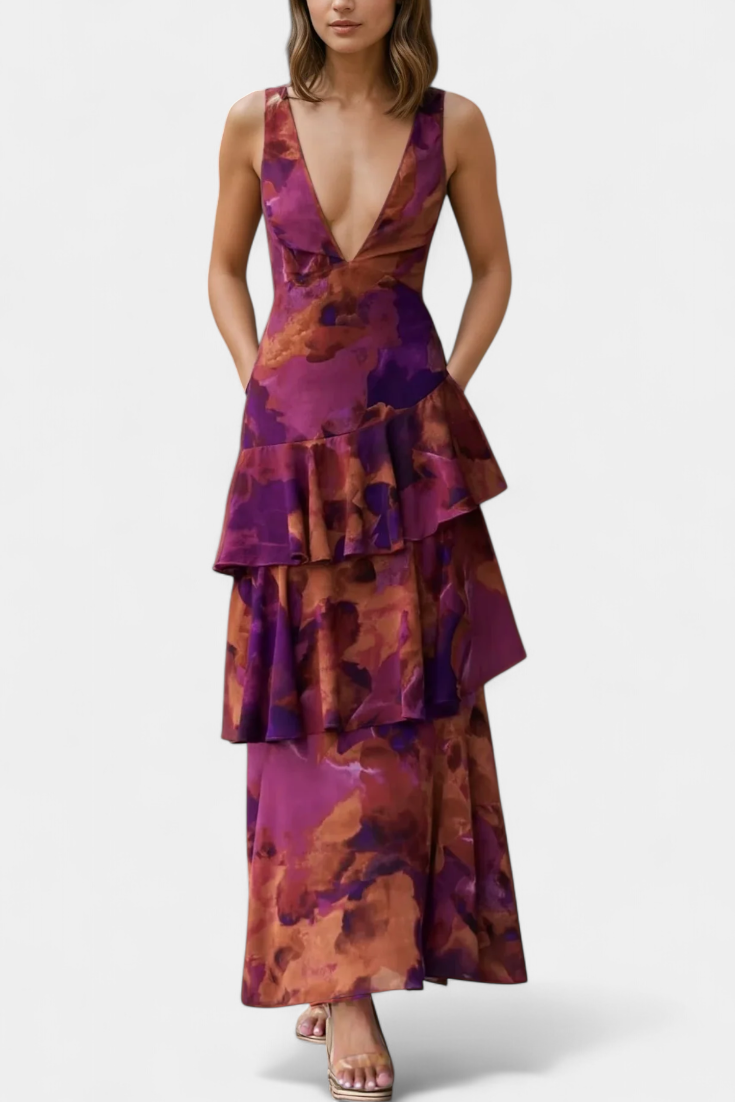 Kensie - Abito In Chiffon Con Scollo a V e Strati Fluenti