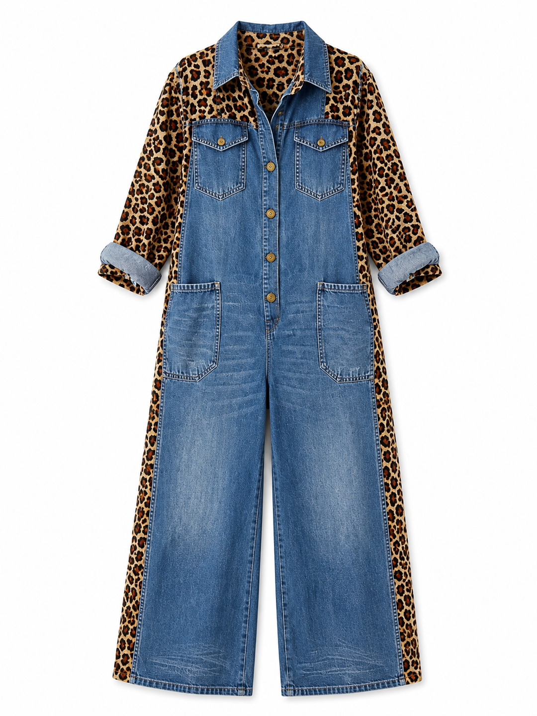Yasmeen - Tuta Leggera in Denim Con Stampa Leopardata