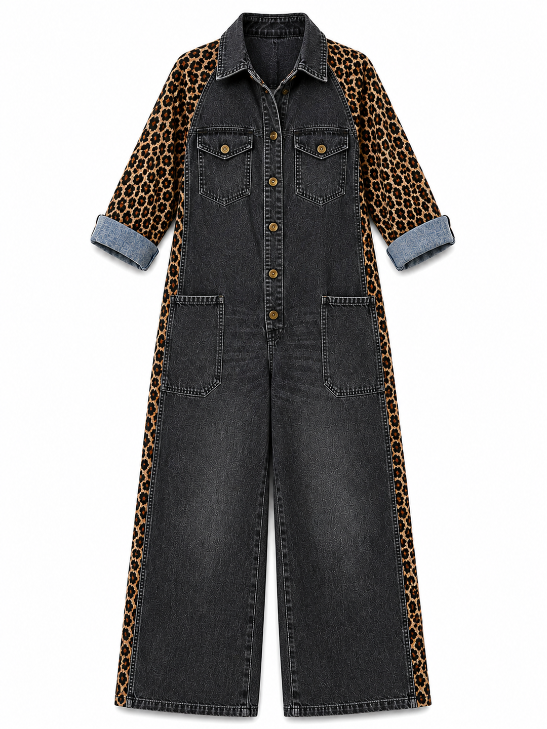 Yasmeen - Tuta Leggera in Denim Con Stampa Leopardata