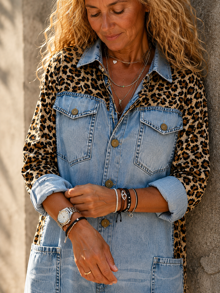Yasmeen - Tuta Leggera in Denim Con Stampa Leopardata