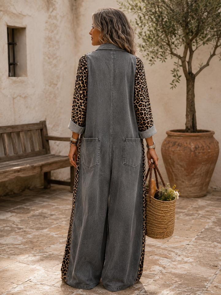 Yasmeen - Tuta Leggera in Denim Con Stampa Leopardata