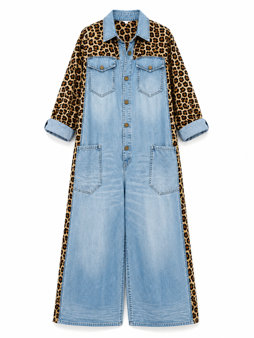 Yasmeen - Tuta Leggera in Denim Con Stampa Leopardata