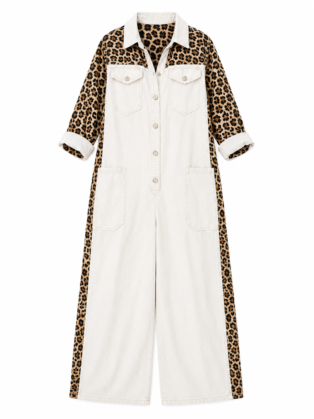 Yasmeen - Tuta Leggera in Denim Con Stampa Leopardata
