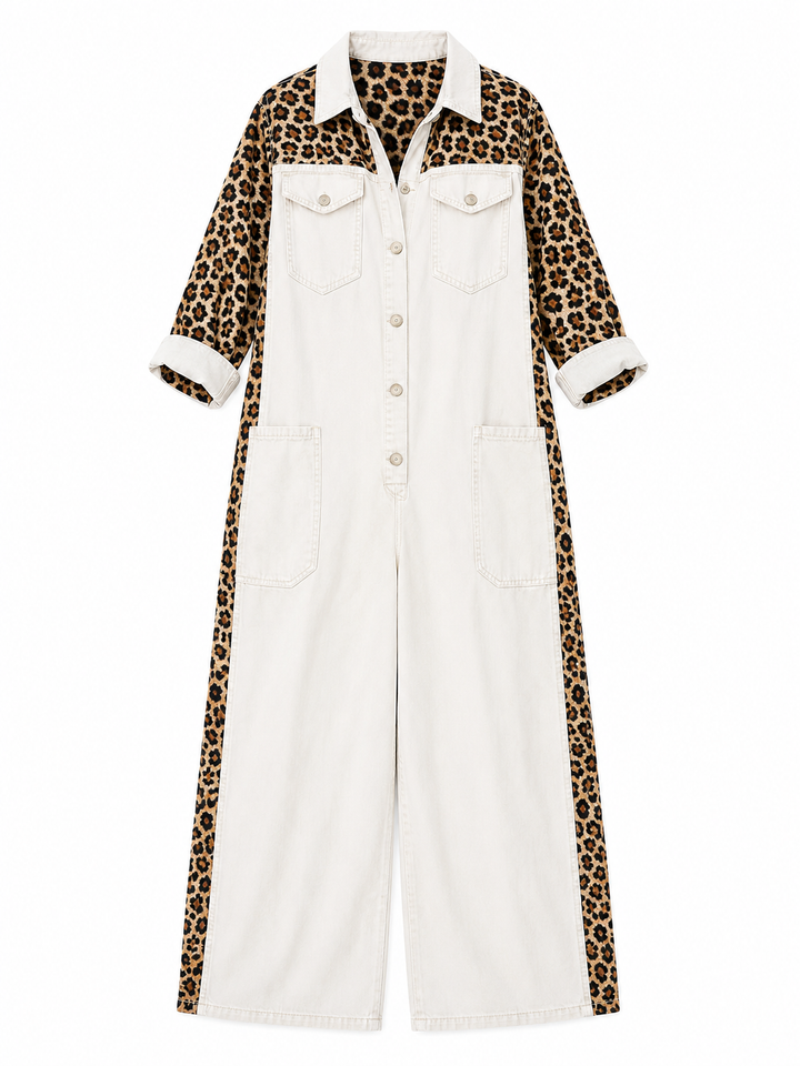 Yasmeen - Tuta Leggera in Denim Con Stampa Leopardata
