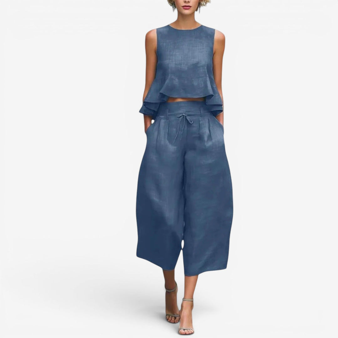 Nilyana - Set Due Pezzi In Lino Con Volant