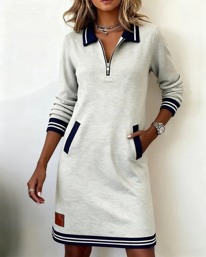 Zanda - Abito Con Collo Zip e Tasche a Contrasto