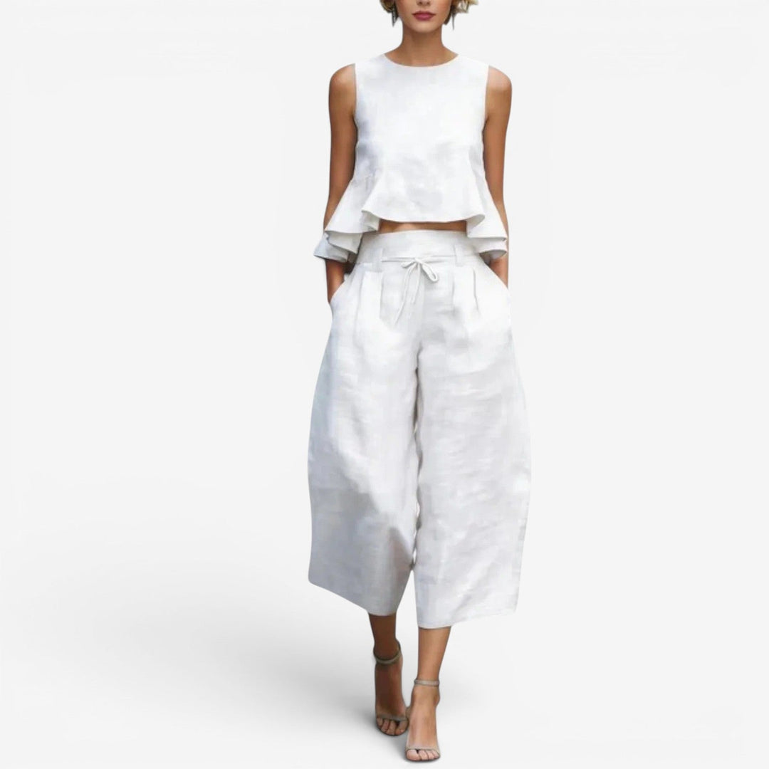 Nilyana - Set Due Pezzi In Lino Con Volant