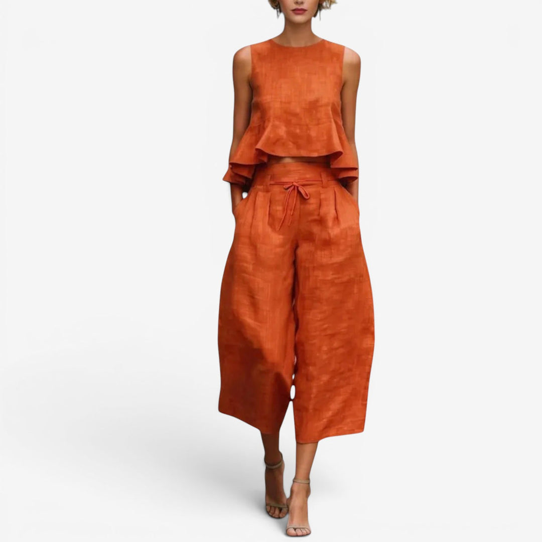 Nilyana - Set Due Pezzi In Lino Con Volant