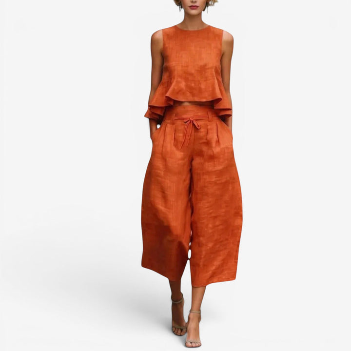 Nilyana - Set Due Pezzi In Lino Con Volant