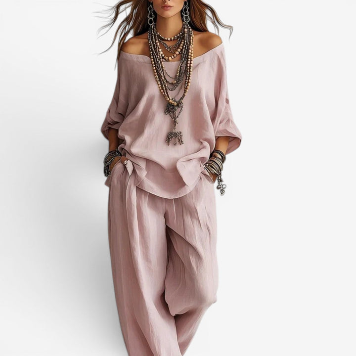 Shompa - Set Composto Da Top Oversize Con Spalle Scoperte E Pantaloni a Gamba Larga