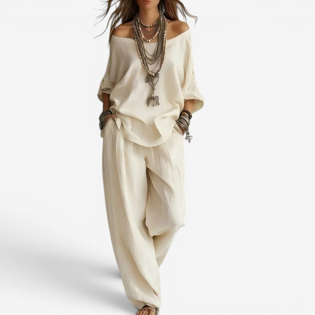 Shompa - Set Composto Da Top Oversize Con Spalle Scoperte E Pantaloni a Gamba Larga
