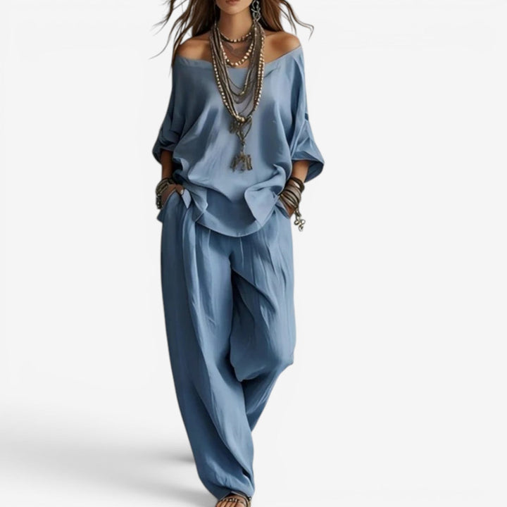 Shompa - Set Composto Da Top Oversize Con Spalle Scoperte E Pantaloni a Gamba Larga