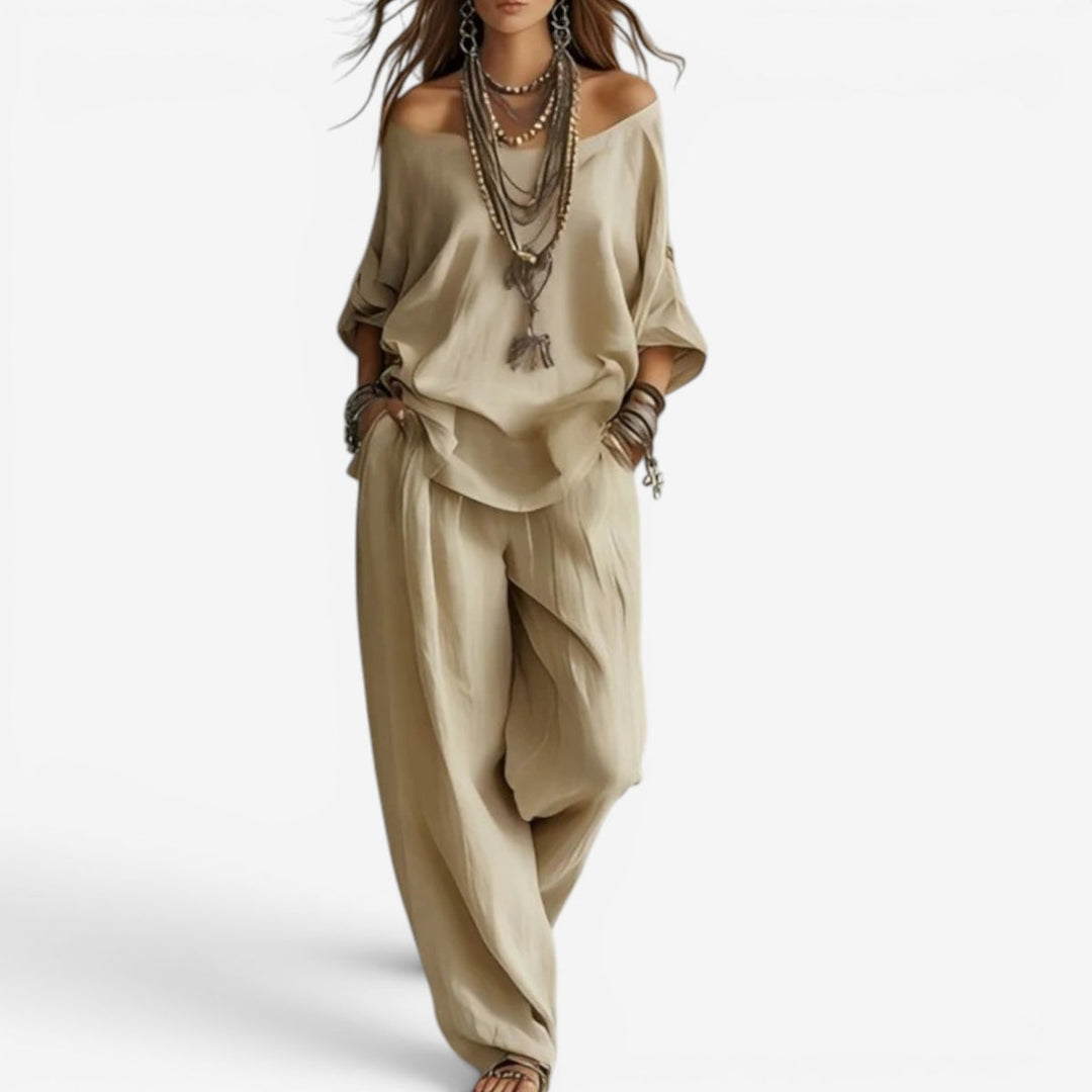Shompa - Set Composto Da Top Oversize Con Spalle Scoperte E Pantaloni a Gamba Larga
