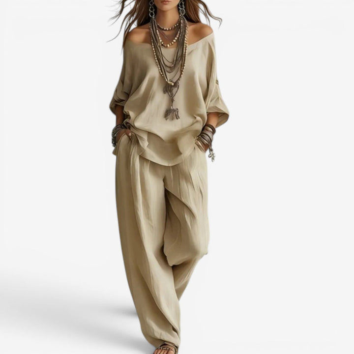 Shompa - Set Composto Da Top Oversize Con Spalle Scoperte E Pantaloni a Gamba Larga