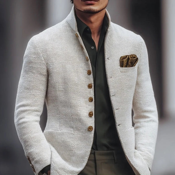 Artjom - Giacca casuale in Tweed Tinta Unita Con Collo Alto