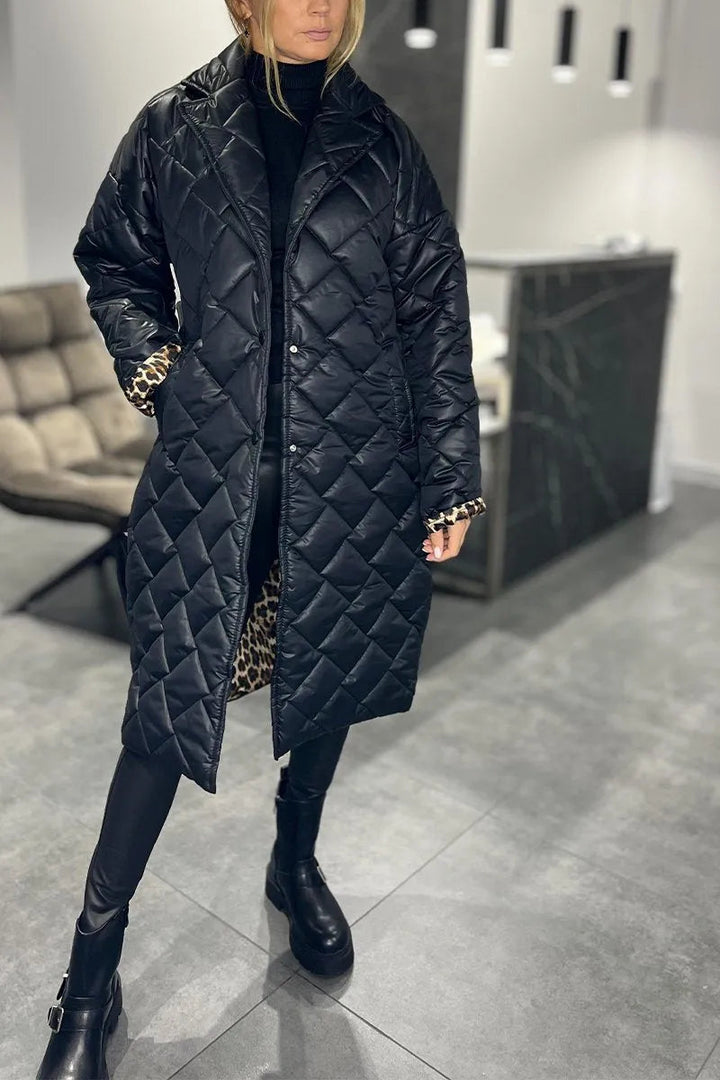 Devine - Elegante Cappotto Trapuntato Con Fodera Leopardata