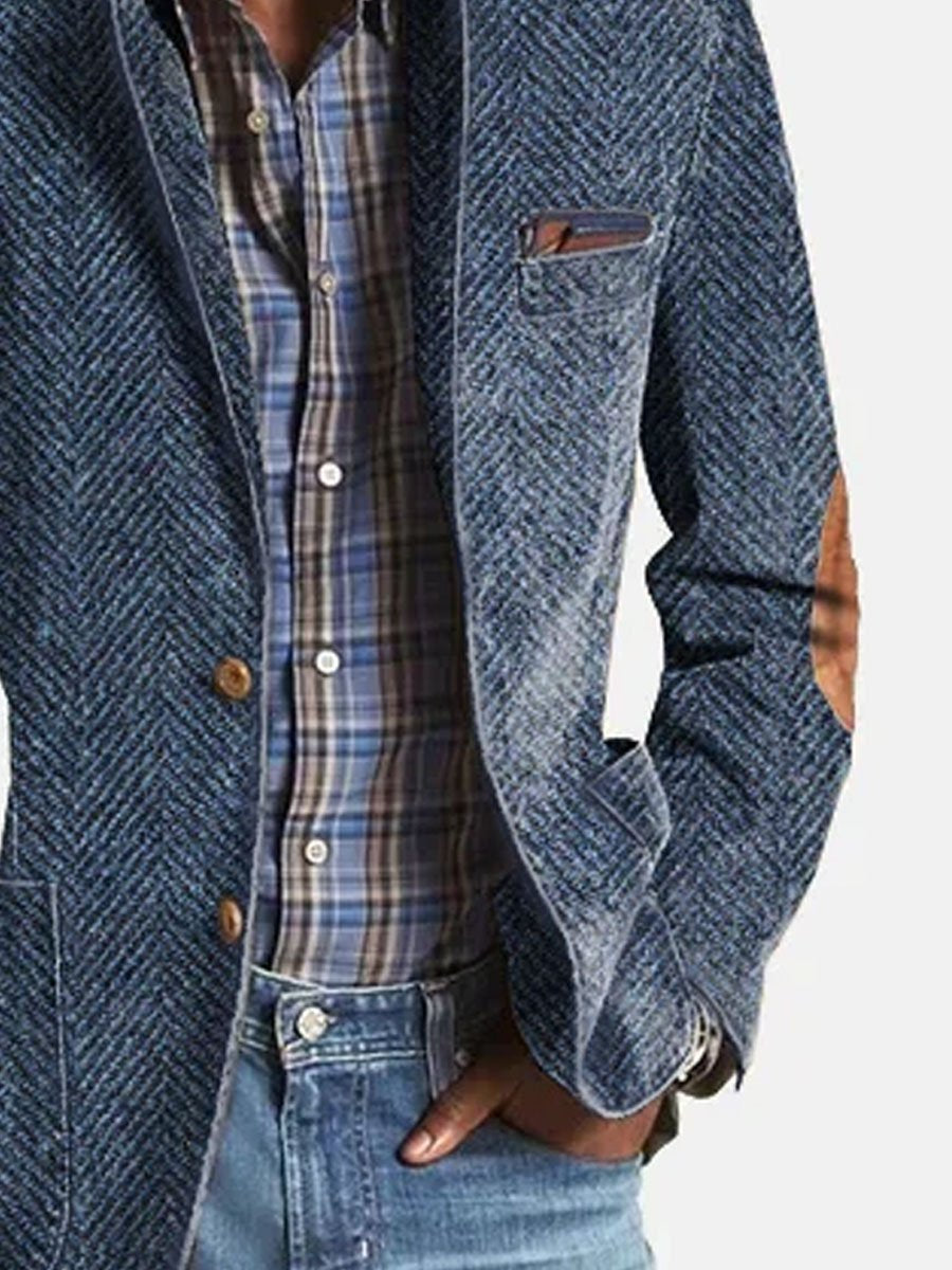 Elon - Blazer Casual In Pelle Scamosciata Con Motivo a Spina Di Pesce