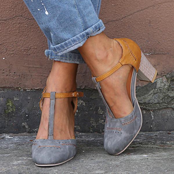 Minha - Scarpe Con Tacco Grosso e Cinturino a T