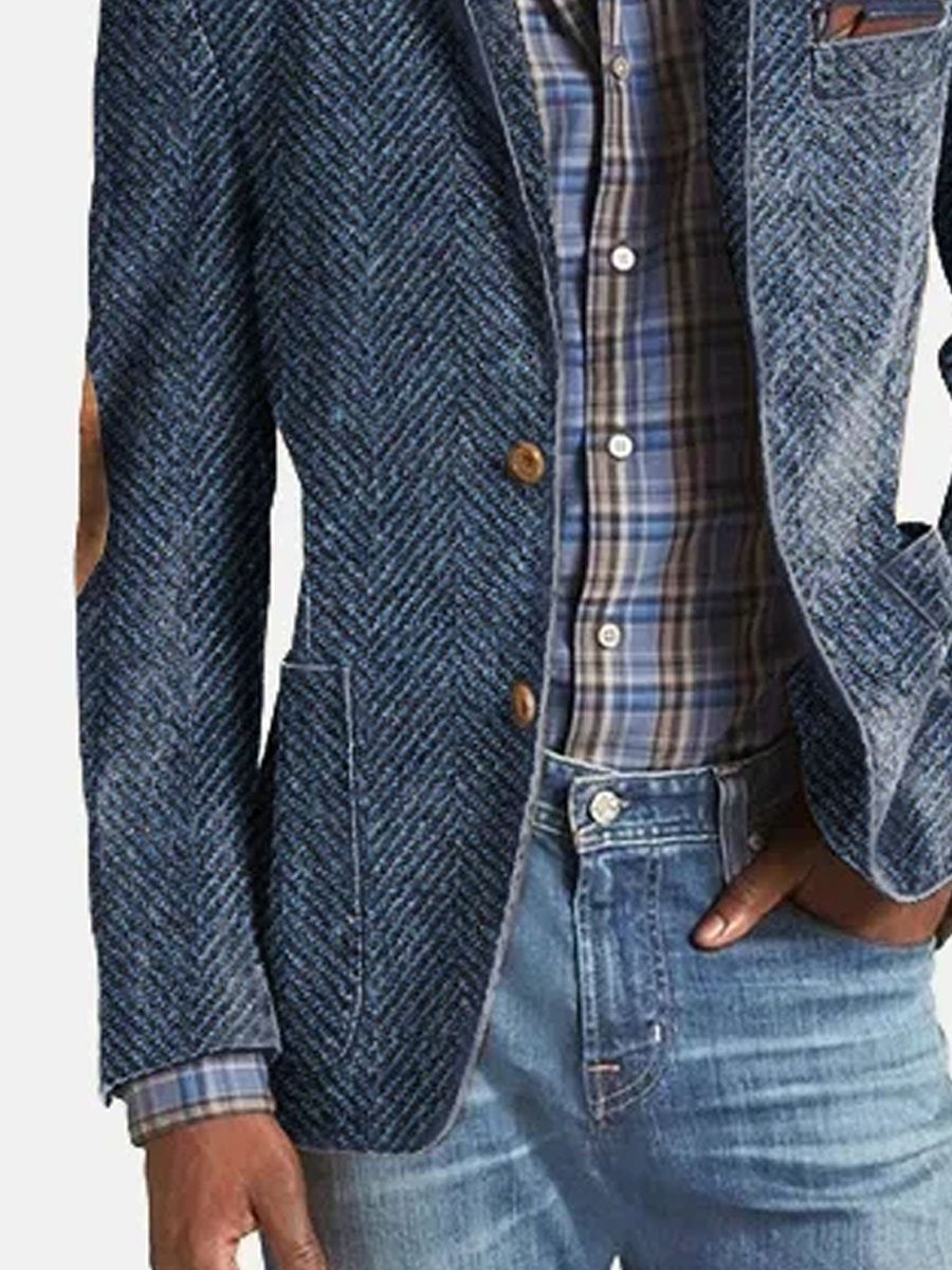 Elon - Blazer Casual In Pelle Scamosciata Con Motivo a Spina Di Pesce