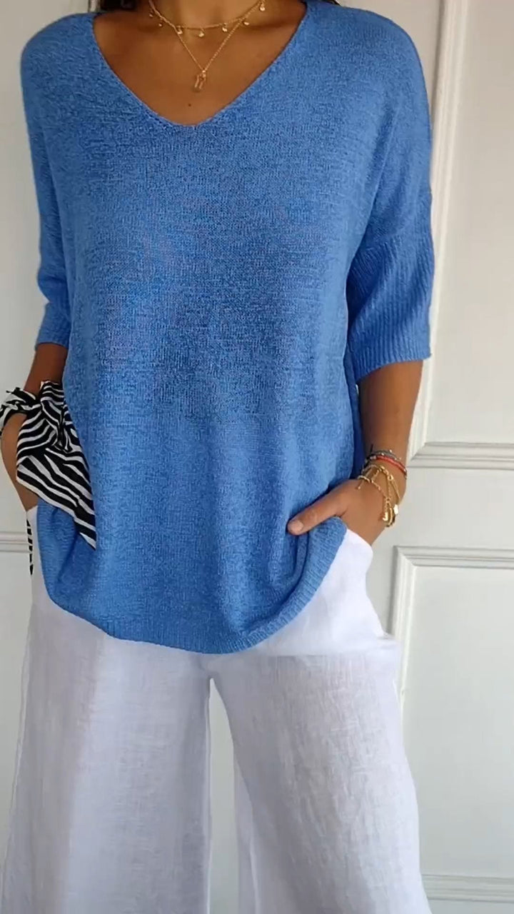 Rosal - Top In Maglia Tinta Unita Con Scollo a V