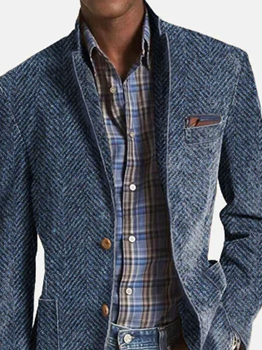 Elon - Blazer Casual In Pelle Scamosciata Con Motivo a Spina Di Pesce