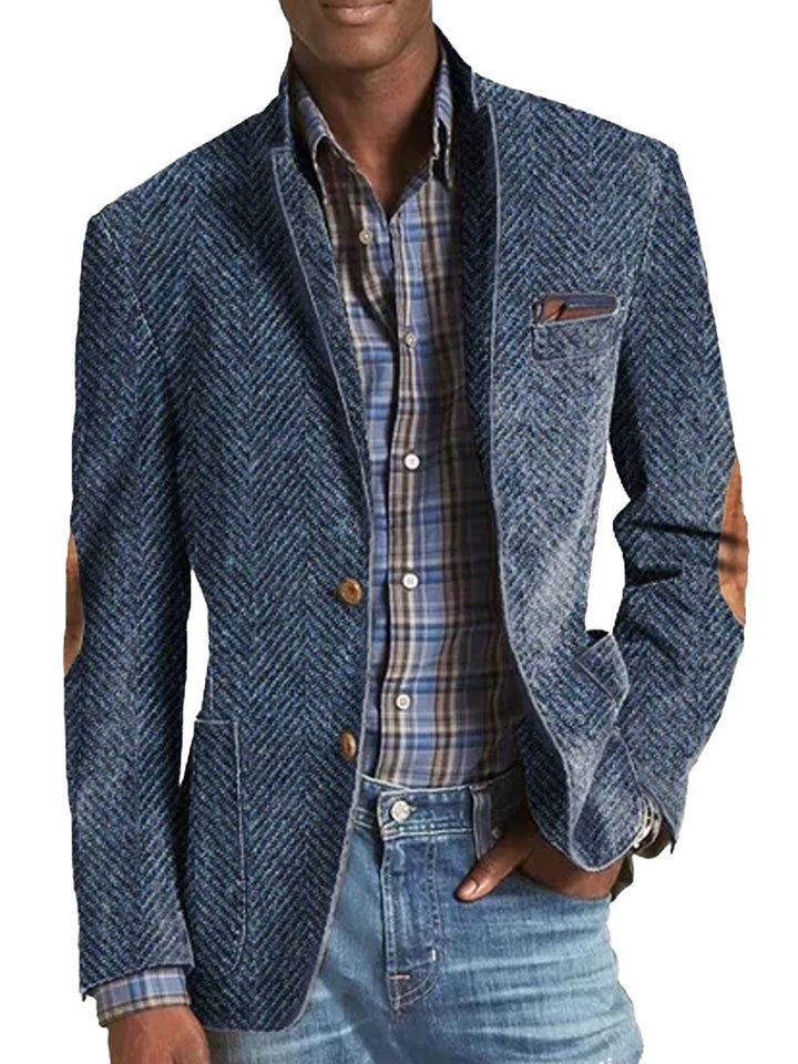 Elon - Blazer Casual In Pelle Scamosciata Con Motivo a Spina Di Pesce