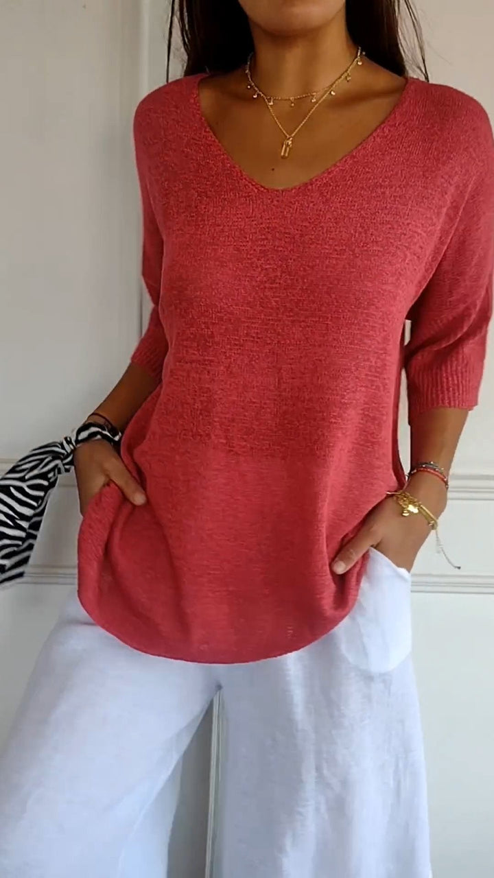 Rosal - Top In Maglia Tinta Unita Con Scollo a V