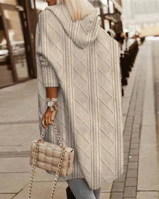 Cytheria - Cardigan Con Cappuccio, Lavorato a Trecce e Con Maniche Lunghe