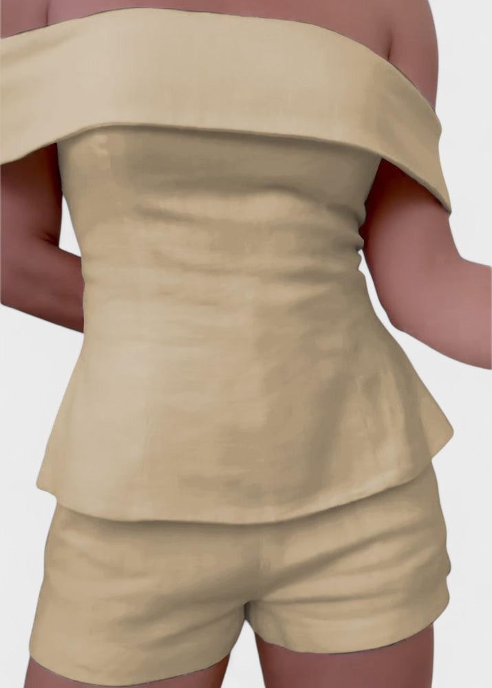 Shalita - Completo a Due Pezzi In Lino Con Spalle Scoperte