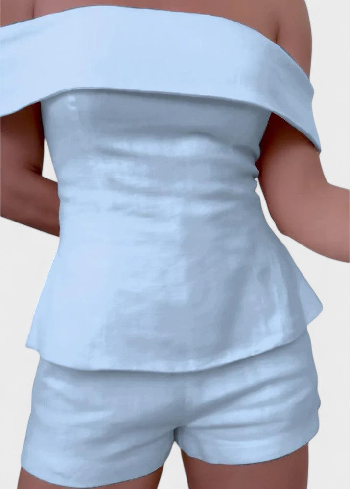 Shalita - Completo a Due Pezzi In Lino Con Spalle Scoperte