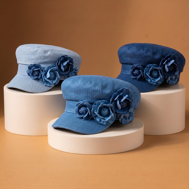Nelisha - Cappellino in Denim Con Decorazioni Floreali