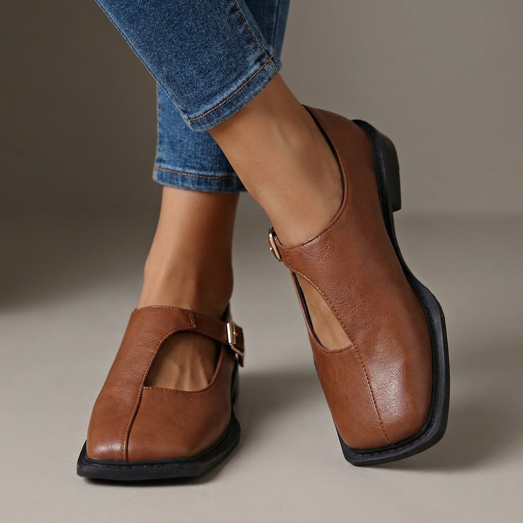 Eniolaa - Scarpe Vintage Con Cinturino E Fibbia Punta Quadrata