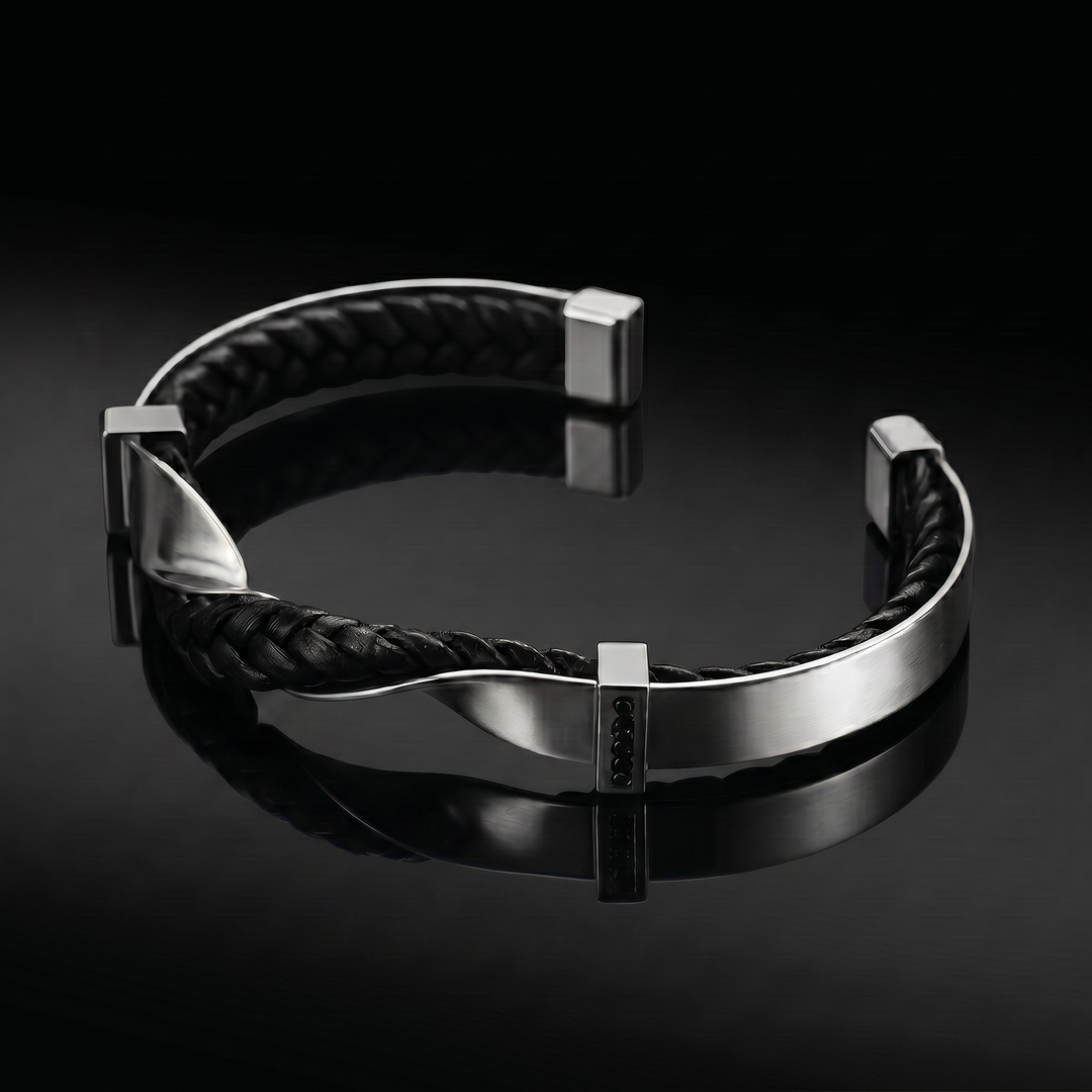 Kayel - Bracciale a Polsino In Pelle Intrecciata