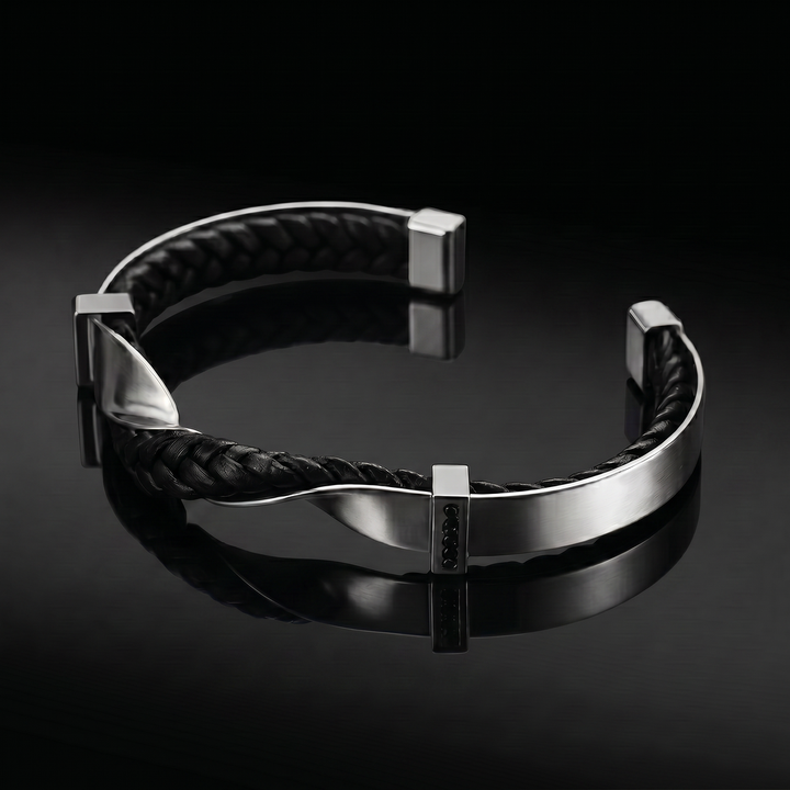Kayel - Bracciale a Polsino In Pelle Intrecciata