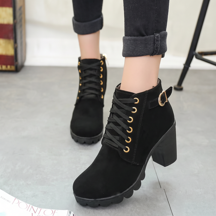 Rijona - Stivaletti Alla Caviglia Con Tacco Largo, Allacciatura E Fibbia